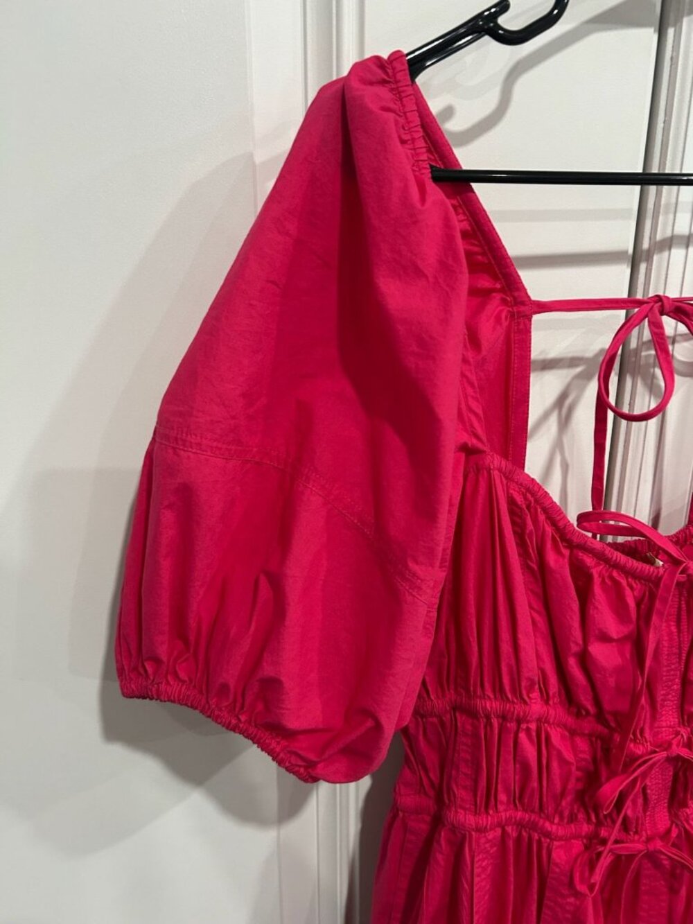 Ulla Johnson 8 Red Puff Sleeve Midi Dress Open Back Tie Coquette Milkmaid - Picture 5 of 12